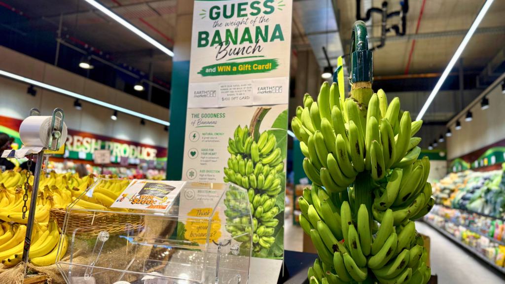 Banana bunch and competition barrel at Earth Markets