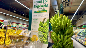 Banana bunch and competition barrel at Earth Markets